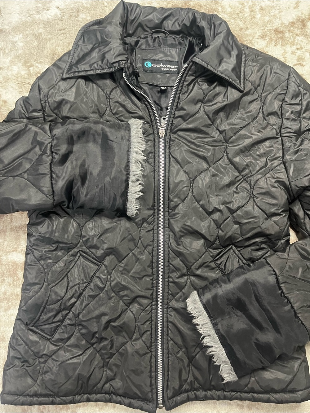 Coolwear Outerwear Womens Medium Black Quilted Faux Fur Trim Sleeve Jacket M